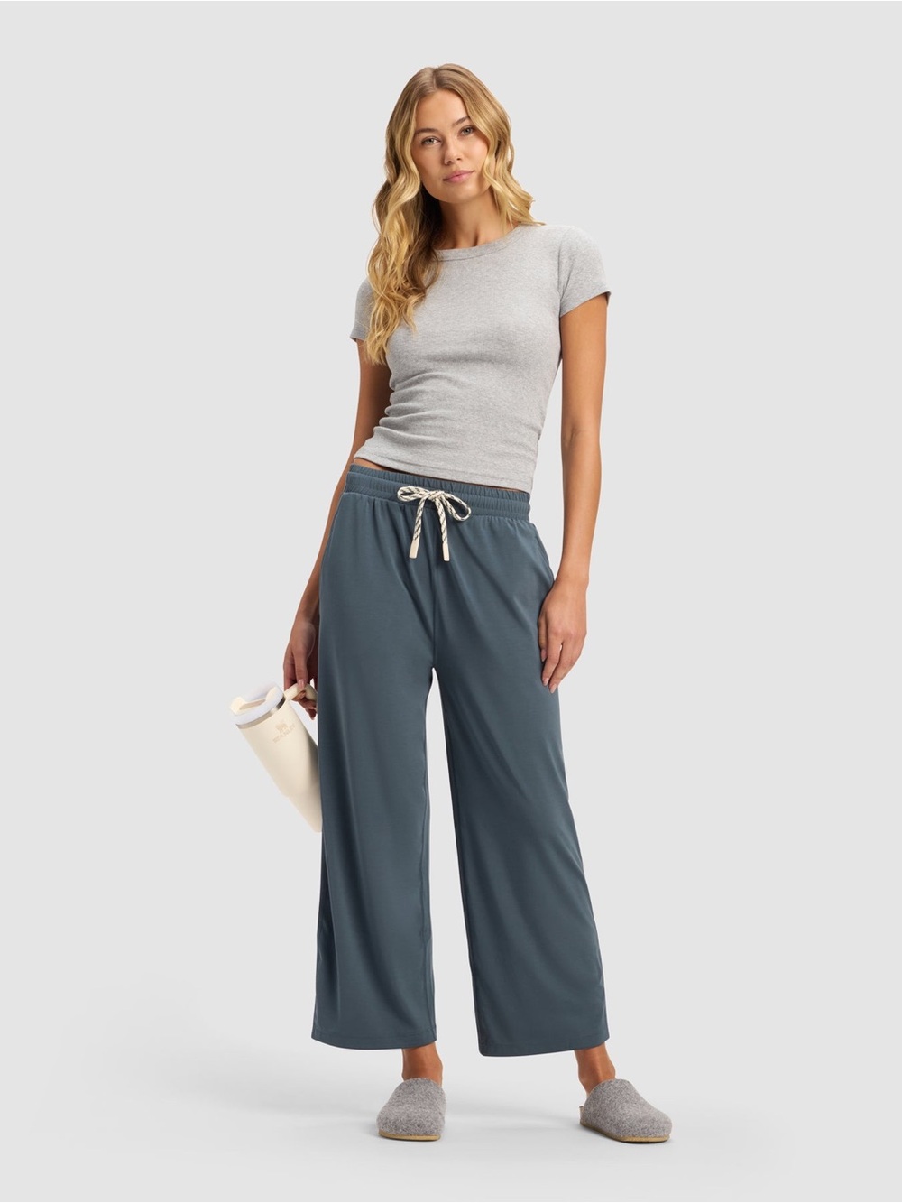 NWT Cozy Earth Studio Cropped Wide Leg Pant Dawn Size S